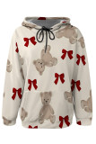 Pink Casual Print Draw String Pocket Patchwork Hooded Tops