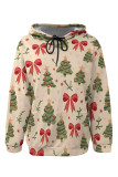 Pink Casual Print Draw String Pocket Patchwork Hooded Tops
