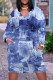 The cowboy blue Casual Daily Flowers Faux Denim Print Pocket Contrast V Neck Printed Plus Size Dresses