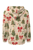 Pink Casual Print Draw String Pocket Patchwork Hooded Tops