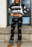 Red Casual Print Patchwork O Neck Long Sleeve Two Pieces