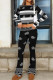Black Casual Print Patchwork O Neck Long Sleeve Two Pieces