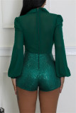 Black Party Patchwork Sequins V Neck Bodycon Rompers