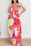 Multicolor Sexy Vacation Geometric Print Floral Print Contrast V Neck Printed Dresses