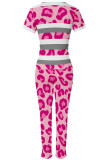 Powder White Casual Print Patchwork O Neck Short Sleeve Two Pieces