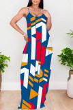 Multicolor Sexy Vacation Geometric Print Floral Print Contrast V Neck Printed Dresses