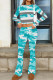 Lake Blue Casual Print Patchwork O Neck Long Sleeve Two Pieces