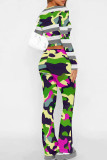 Pink Casual Print Patchwork O Neck Long Sleeve Two Pieces