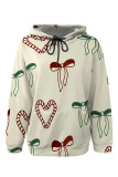 Pink Casual Print Draw String Pocket Patchwork Hooded Tops