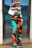 Red Casual Print Patchwork O Neck Long Sleeve Two Pieces
