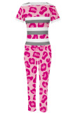 Powder White Casual Print Patchwork O Neck Short Sleeve Two Pieces