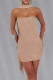 Apricot Sexy Patchwork Hot Drill Zipper Strapless Wrapped Skirt Dresses(With Ribbons Fluttering)