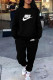 Black Casual Street Letter Print Draw String Pocket O Neck Long Sleeve Two Pieces