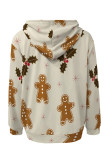 Pink Casual Print Draw String Pocket Patchwork Hooded Tops
