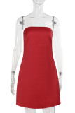 Red Sexy Solid Color Patchwork Backless Strap Design Strapless Wrapped Skirt Dresses