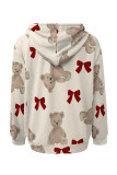 Pink Casual Print Draw String Pocket Patchwork Hooded Tops