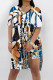 White Brown Casual Vacation Floral Print Slit Contrast V Neck Short Sleeve Two Pieces