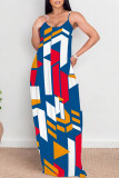 Multicolor Sexy Vacation Geometric Print Floral Print Contrast V Neck Printed Dresses