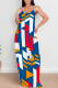 Multicolor Sexy Vacation Geometric Print Floral Print Contrast V Neck Printed Dresses