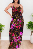 Multicolor Sexy Vacation Geometric Print Floral Print Contrast V Neck Printed Dresses