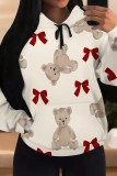 Pink Casual Print Draw String Pocket Patchwork Hooded Tops