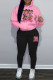 Pink Black Casual Print Pocket Patchwork Hooded Long Sleeve Two Pieces