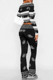 Red Casual Print Patchwork O Neck Long Sleeve Two Pieces
