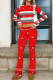 Red Casual Print Patchwork O Neck Long Sleeve Two Pieces