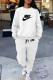 White Casual Street Letter Print Draw String Pocket O Neck Long Sleeve Two Pieces