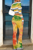 Red Casual Print Patchwork O Neck Long Sleeve Two Pieces