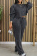 Dark Gray Casual Solid Color Draw String Patchwork O Neck Long Sleeve Two Pieces