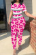 Powder White Casual Print Patchwork O Neck Short Sleeve Two Pieces