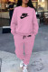 Pink Casual Street Letter Print Draw String Pocket O Neck Long Sleeve Two Pieces