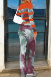 Red Casual Print Patchwork O Neck Long Sleeve Two Pieces