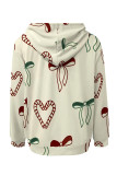 Pink Casual Print Draw String Pocket Patchwork Hooded Tops
