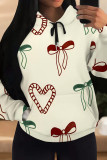 Pink Casual Print Draw String Pocket Patchwork Hooded Tops