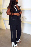 Black Casual Patchwork Contrast Turndown Collar Two Pieces