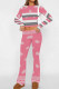 Pink Casual Print Patchwork O Neck Long Sleeve Two Pieces