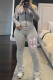 Silver Casual Print Patchwork Zipper Zipper Collar Long Sleeve Two Pieces