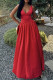 Red Elegant Solid Color Patchwork V Neck Long Dresses
