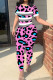 Pink Casual Print Patchwork O Neck Short Sleeve Two Pieces