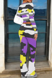 Red Casual Print Patchwork O Neck Long Sleeve Two Pieces