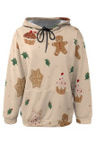 Pink Casual Print Draw String Pocket Patchwork Hooded Tops
