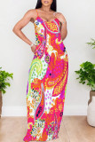 Multicolor Sexy Vacation Geometric Print Floral Print Contrast V Neck Printed Dresses