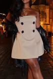 Khaki Sexy Buttons Patchwork Backless Strapless A Line Dresses