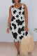 Black White Sexy Street Geometric Print Letters Gradient Contrast V Neck Printed Dresses
