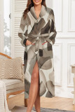 Light Coffee Sexy Geometric Print Snakeskin Print Gradient Lace Up Contrast Sleepwear