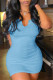 Sky Blue Sexy Solid Patchwork V Neck A Line Dresses