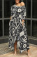 Black Casual Street Letter Print Heart Shaped Pocket Irregular Contrast O Neck Irregular Dresses