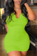 Fluorescent Green Sexy Solid Patchwork V Neck A Line Dresses